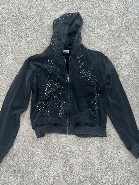 Aelfric Eden Black Zip-Up Hoodie with Multicolor Paint Splatter
